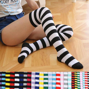 【Free Shipping】Women Girls Over Knee Long Stripe Printed Thigh High Striped Cotton Socks Sweet Cute Plus Size Overknee Socks for Women