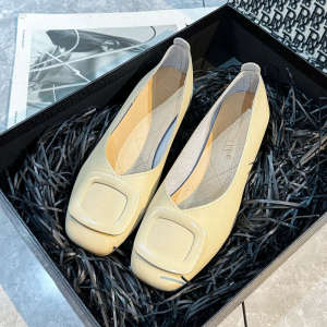 French Style Maternity Slip-On Shoes Womens Spring Summer New Square Buckle Bean Bean Shoes Low Cut Small Leather Shoes