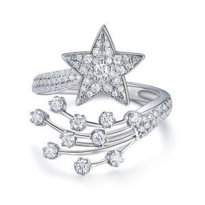 Pretty Beauty Moissanite Comet Ring for Women Celestial Shooting Star Statement Ring S925 Sterling Silver Hypoallergenic Jewelry
