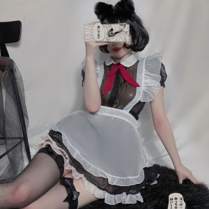 Women Maid Uniform Dress Temptation Lingerie Chiffon Transparent Apron Maid Costume