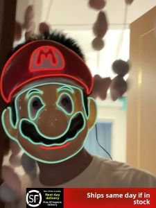 Mario Glowing Mask Super Mario LED Light up Cosplay Prop for Party Makeup Halloween Costume Dance Party Supplies