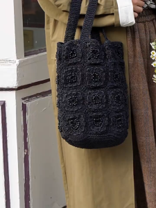 Japan Custom Style Hand-woven Black Sequined Vertical Bucket Bag Wrist Bag Shoulder Bag Crossbody handbag