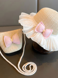 ENEN | Girls Summer Sun Hat with Bow and Ruffled Edge Set