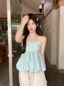 Sweet Flower Bud Strap Vest Women Summer Pure Desire Spicy Girl Loose Doll Shirt Short Sleeveless Slimming Top