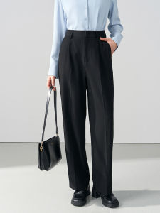 Miss Bird Black Suit Pants Womens Drapey Wide Leg Professional Straight Leg Trousers Interview Commute Pants High Waist Polyester Fiber