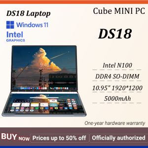 หน้าจอแล็ปท็อปคู่ Intel N100ทะเลสาป DDR4 3200MHz M.2 2280 SSD Windows 11 Pro 5000MAh เดสก์ท็อปเกมเมอร์รับประกัน1ปี