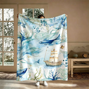Potdemiel | Ocean Sailboat Watercolor Ultra-Soft Fluffy Flannel Blanket Super Cozy Lightweight Bed Blanket for Halloween Sofa Bed Christmas