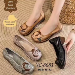 Sepatu Kulit Asli Sepatu Wanita Wepatu Wedges YC-8683 Flower Wedge 4cm ORIGINAL KULIT ASLI 100%