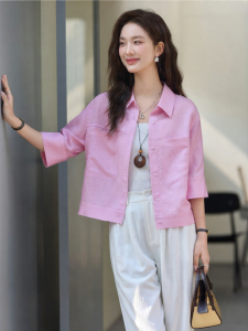 Vimly | Áo Sơ Mi Lanh Lyocell Màu Hồng Nhẹ Nhàng