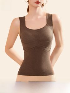 MiiOW | Warm Thermal Vest Womens Autumn Winter New Style Seamless Heating Inner Wear Polyester Spandex Round Neck Solid Color Vest