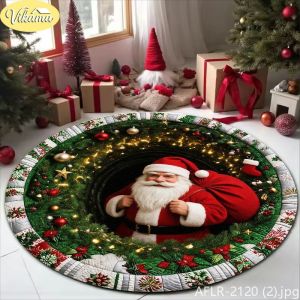 VIKAMA 3D Visual Deep Pile Ông Già Noel Thảm Retro Chắp Vá Có Thể Giặt Được Chống Trơn Trượt Polyester Phòng Khách Giáng Sinh Trang Trí Nhà