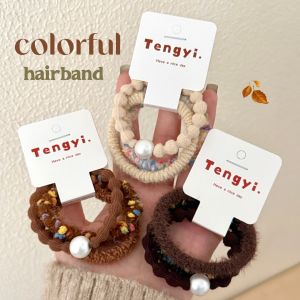 3/9 Pcs Colorful Plush Hair Rope Set with Versatile Hair Rings Pearl Headbands Simple Ponytail Hair Accessories