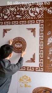 Hoa Văn Trang Trí Bàn Thờ Mẫu Hoa Mandala size 39 bằng gỗ MDF Thái Lan Chống Ẩm Màu Đỏ Cánh Gián- Tina Home Decor