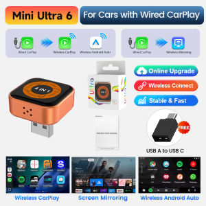 CarlinKit | Mini Ultra 6 4-In-1 Wireless Adapter Wireless Screen Mirroring Android Auto CarPlay Adapter For Wired CarPlay Cars Easy Connect