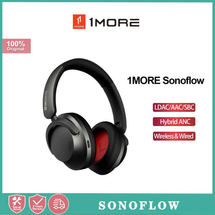 1MORE Sonoflow Wireless Bluetooth Active Noise Canceling Headphones, Hi-Res  LDAC 12 EQ, 70H Battery, Connect 2 Devices, 5 Mic