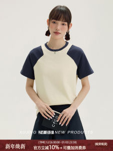 เสื้อยืดคอกลมแขนสั้นทรงหลวมสำหรับผู้หญิง ฤดูร้อน 2025 ใหม่ ทรงเข้ารูป เสื้อตัวบนแบบลำลอง สไตล์ทำงาน ผ้าฝ้ายผสมโพลีเอสเตอร์