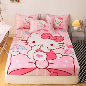 Hello Kitty ผ้าปูที่นอนแผ่นปูเตียงลายการ์ตูนน่ารักผ้าคลุมที่นอนขนาดเดียว