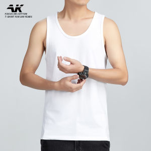 AKT | Summer Mens Tank Top Sleeveless Cotton Solid Round Neck Loose Wearable