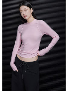 เสื้อยืดแขนยาวสีชมพู ทรงหลวม ดีไซน์เก๋ไก๋ สำหรับผู้หญิง ฤดูใบไม้ร่วง 2024 เสื้อยืดคอตตอนผสมโพลีเอสเตอร์ 5%