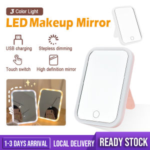 LED Makeup Mirror Touch Screen 3 Light Portable Standing Folding Vanity Mirroir Cosmetics Mirror Cermin Lampu 化妆镜