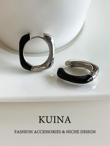 kuina | Black Enamel Color Block Stylish Earrings
