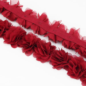 (1 Meter) Wine Red Chiffon Lace Fabric Webbing Decoration Flower Gift Ribbons Crafts Non-Woven Fabrics Base