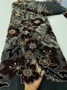 AT2945 Nigerian Lace FabricHandmade Beaded Lace FabricLuxury French Embroidery3d flower Beads Lace Fabric For Wedding