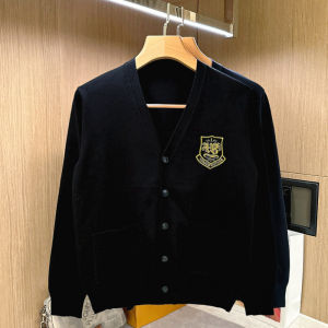 Retro Embroidered Knit Cardigan Mens Slim Fit Trendy Sweater Jacket Autumn College Style Casual Wear Comfortable Polyester Blend