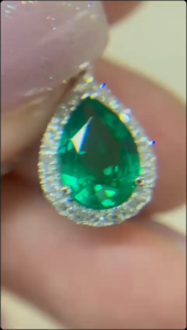 TDG 10K White Gold Lab-Grown Pear-Shaped Green Gemstone & Diamond Halo Pendant Necklace