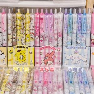 Sanrio Hello Kitty 6pcs Series Gel Pen 0.5mm Refill Y2k Cinnamoroll Kuromi Melody Pochacco Cartoon Press Pen Black Stationery Supplies