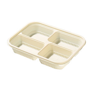 Microwave Safe Four Grid Disposable Lunch Box Thickened Corn Starch Food Grade Takeaway with Lid Eco Friendly Food Container