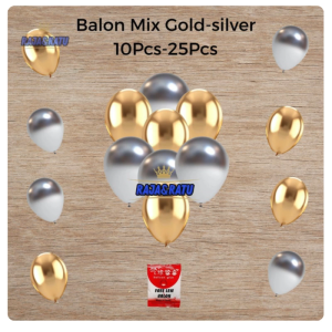 Balon Latex Metalik / Balon Karet Metalik 12inch Gold Mix Free Lem