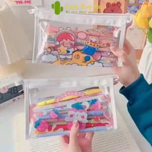 Túi Đựng Bút Trong Suốt Sức Chứa Lớn Họa Tiết Hoạt Hình Dễ Thương Xương Rồng Nhỏ