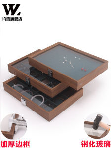 Black Walnut Wooden Earrings Ear Studs Casket Jewel Box Necklace Jewelry Box Earrings Ring Transparent Glass Large Capacity Storage Box