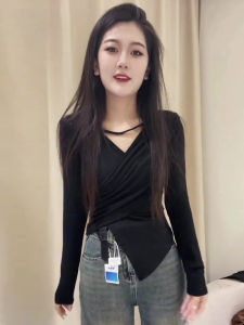 Womens Slim Fit T-Shirt Design Sensation Spring Autumn New European Style Pure Desire Fashion Top V-neck Long Sleeve