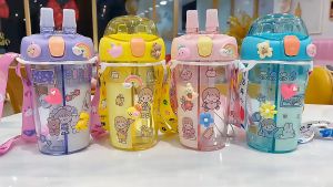 [READY STOCK] Cute Double Drinking Bottle Dual-Use High-Value Separated Straws bottle with straps (2D & 3D Sticker)