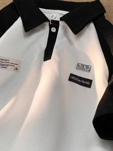 เสื้อยืดแขนสั้นคอปกปิดไหล่สไตล์ยูนิคอร์นสำหรับผู้ชาย ทรงหลวม ผ้าโพลีเอสเตอร์ ระบายอากาศได้ดี ฤดูร้อน เสื้อยืดสีพื้น