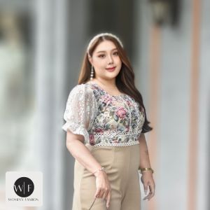 JS28 จั้มสูทสาวอวบ จั๊มสูทขาสั้น ฟลอร่า คอตตอน ชุดไปงานแต่งสาวอวบ ชุดทำงานสาวอวบ แฟชั่นผู้หญิง