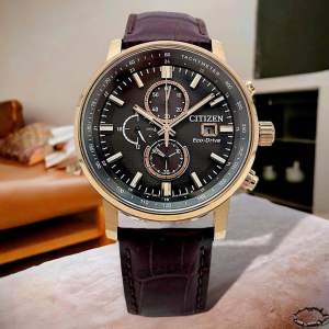 ĐỒNG HỒ NAM CHÍNH HÃNG Citizen CA0843-11H Eco-Drive Chronograph Black Dial Sapphire Brown Leather For Men