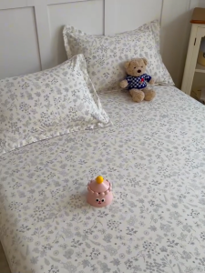 PH Stock Fitted Bedsheet Sets 3in1 Washed Cotton Flower/Rabbit Garterized Bed Sheet+2pc Pillowcase Ready Stock