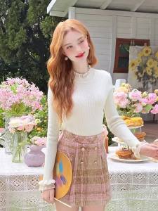 HEYINI | Đồ Len Cổ Trụ Dài Một Phần Có Viền Ren