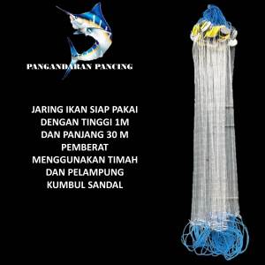Jaring Ikan Siap Pakai Tinggi 1m Panjang 30m Pemberat Timah