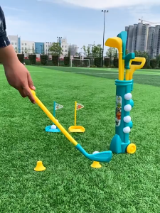 1 Set Child Golf Sports Game Mini Plastic Golf Toy Kids Children Professional Home Outdoor Indoor Small Golf Training Club Party Cart With Wheels 3 Golf Sticks 4 Balls