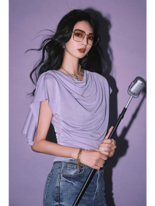 AnnaSpeak Womens Short Sleeve Ice Silk T-Shirt Glimmering Luster Viscose Spring Summer Casual Loose Fit round Neck Top