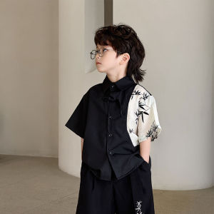 ชุดเด็กชาย Hanfu ฤดูร้อน สไตล์ใหม่ ชุดเด็ก แขนสั้น ลำลอง แฟชั่น เยาวชน ชุดการแสดง ชุดชาติพันธุ์