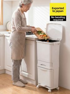 Jeko&Jeko | Hands-Free Kitchen Trash Can Moveable Large Capacity Pedal Open Lid Wet-Dry Separation