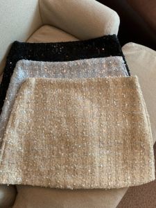 GUZILIAN | Silver Glitter High Waist Slim A-Line Short Skirt