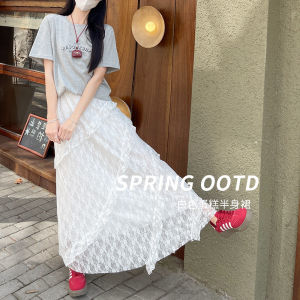 Váy Lưới Ren Chữ a Cạp Cao Mùa Hè Cho Nữ Váy Dài Đến Giữa Bắp Chân Váy Xếp Nếp Váy Ren Váy Xếp Nếp Váy Chữ a