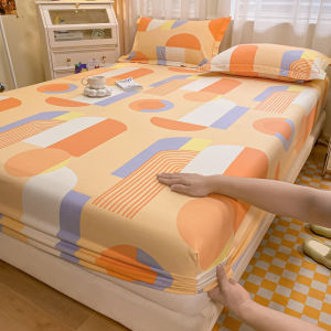 Pure Cotton Brushed Fitted Sheet One-Piece Minimalist Florals Cotton Thickened Mattress Cover Mattress Cover Single Double Dustproof Cover