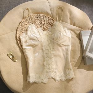 Lace Trimmed Velvet Tank Top Innerwear